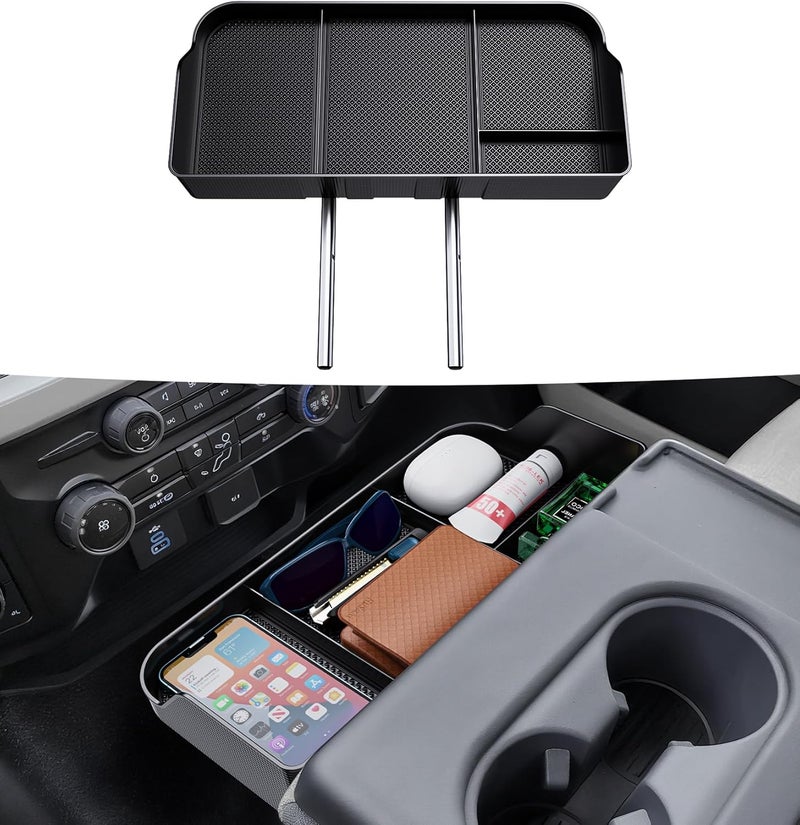 Sinvanho Center Console Organizer for 2011-2024 2025 Ford F150 F250 F350 F450 F550 F650 Accessories, Front Center Seat Headrest Storage Tray for Pickup Truck Middle Armrest Box, Jump Seat Only - Image 1